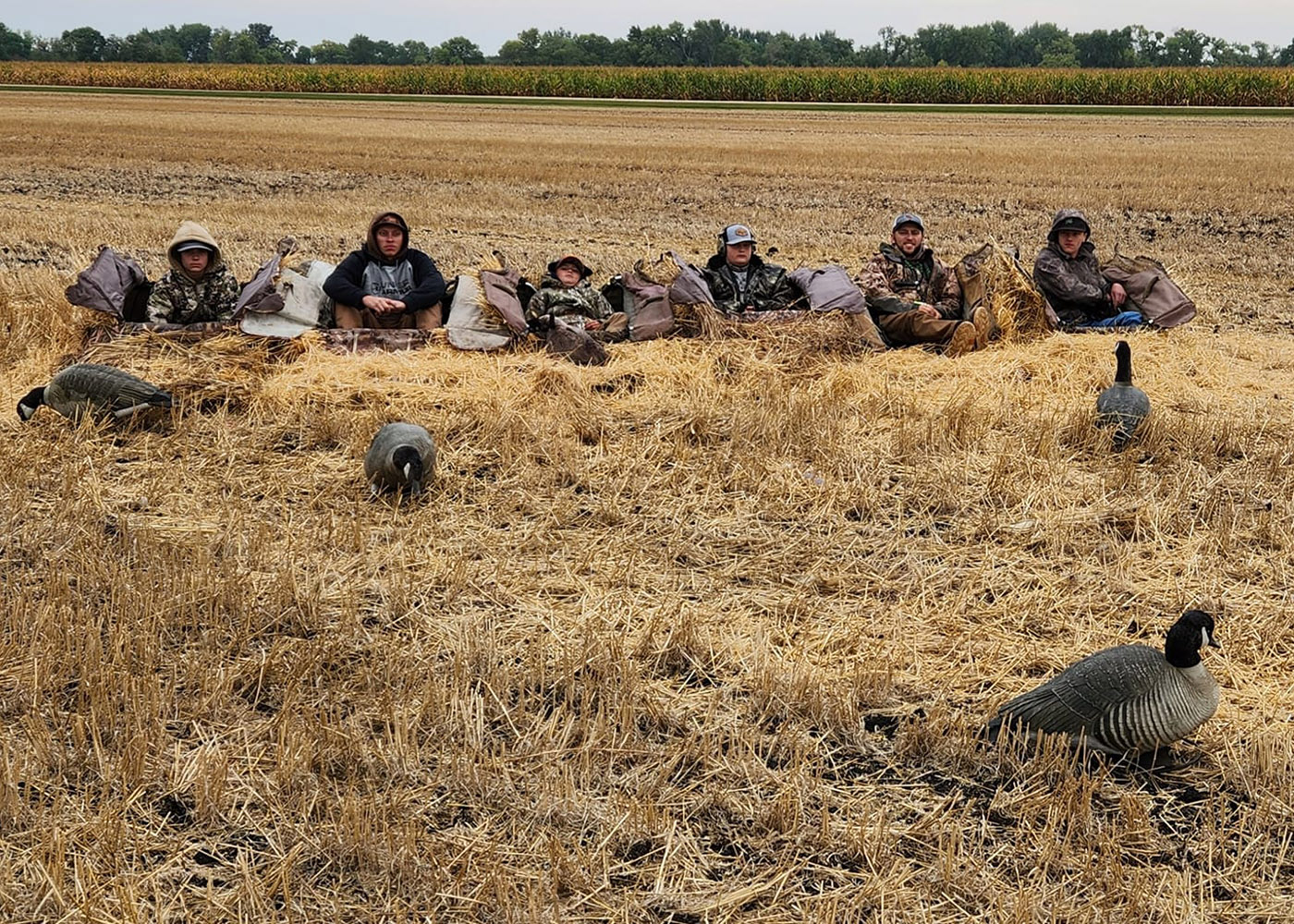 Goose hunters in their ground blinds.
